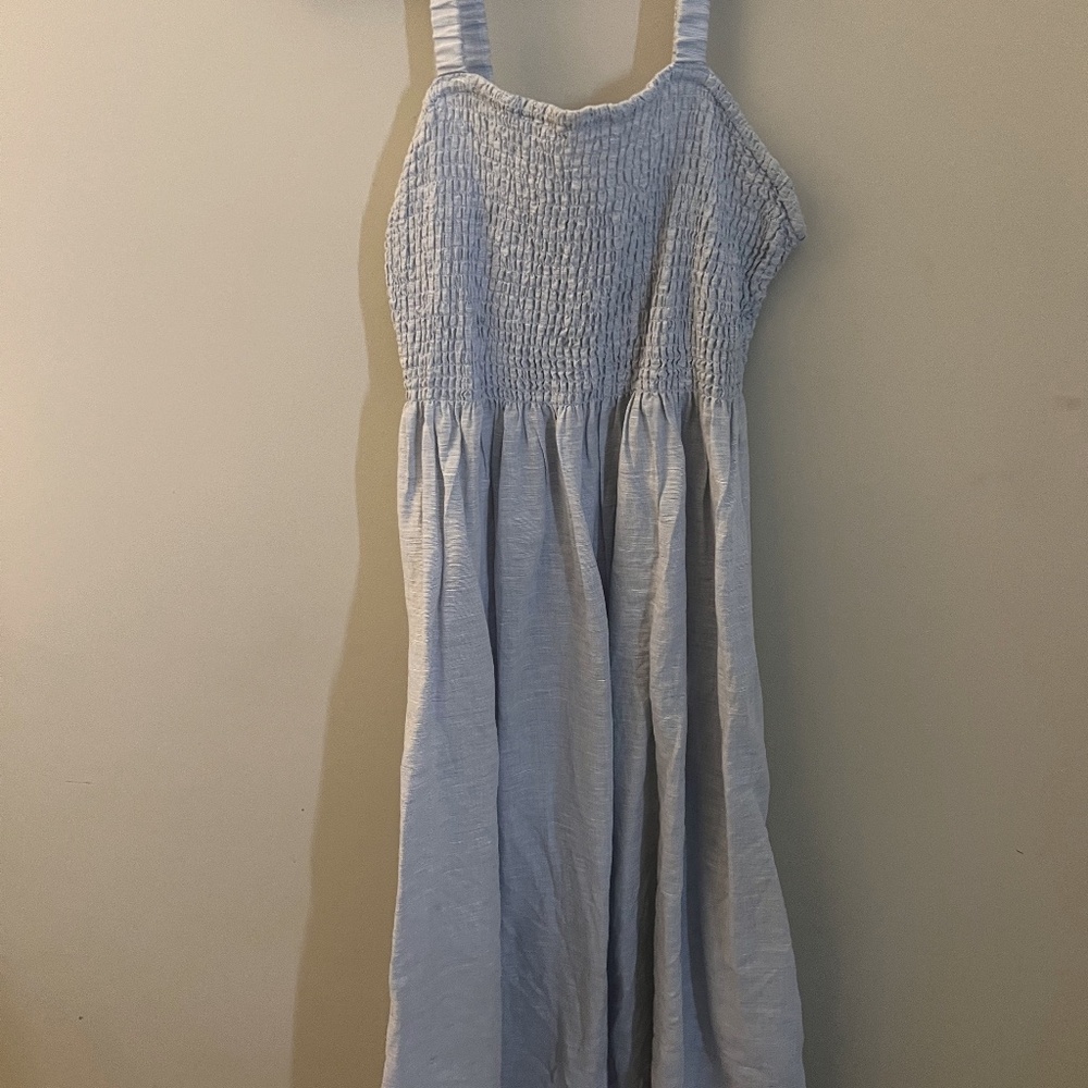J. Crew Smocked Linen Midi Dress
